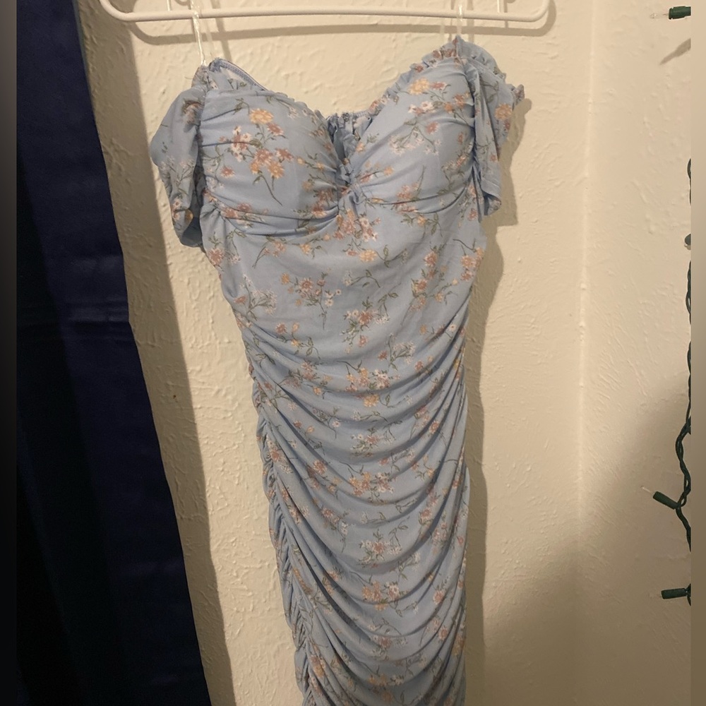 Strap less dress light baby blue